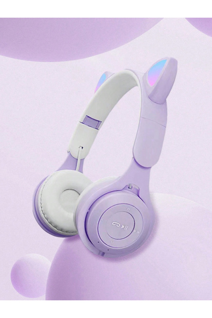 PURPLE Cat Ears Headband Bluetooth Headphones New Wireless Bluetooth Headphones