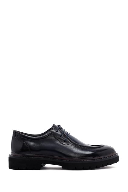 Men's Navy Blue Lace-Up Thick Soled Leather Casual Shoes Wm680016Dv