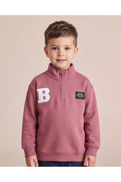 Boys Pink Embroidered 1/4 Zip Placket Sweatshirt