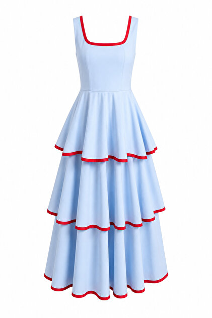 Blue Dress with Red Piping