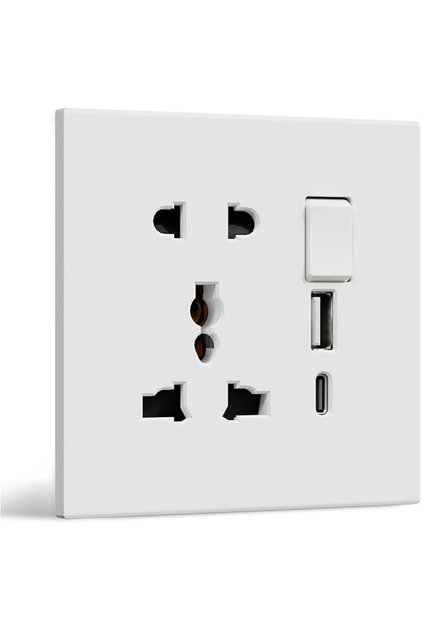 Universal Single 5 Pin Wall Socket with USB C and USB a Charging Ports, One Switch with Led Indicator, Pc Panel