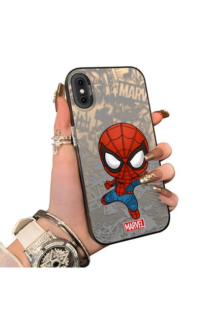 iPhone XS Compatible Spider Man Patterned Silicone Edge Hard Back Case Couple Phone Case