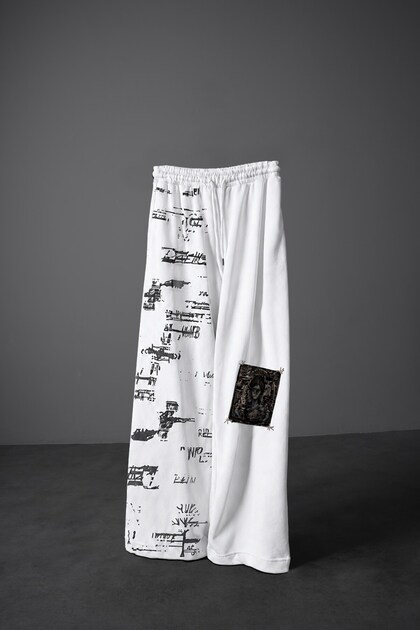 Pantaloni de trening largi, albi, Semantic Decay, pentru bărbați