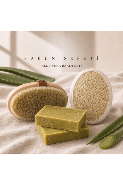 Aloe Vera Care Set 100 g Solid Soap, Horsehair Body Brush and Pumpkin Fiber