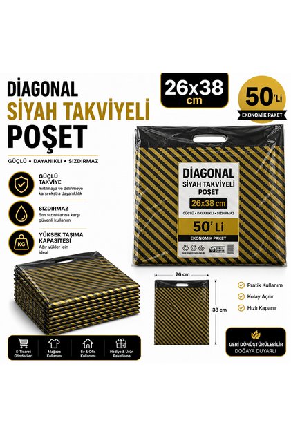 Diagonal Siyah Poşet 26X38 50 Adet