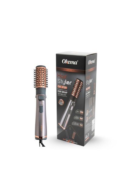 Okima Ok-2120 4-in-1 Professional Ionic 1000W Rotating Hair Styler & Curler - Gray & Gold Graphics