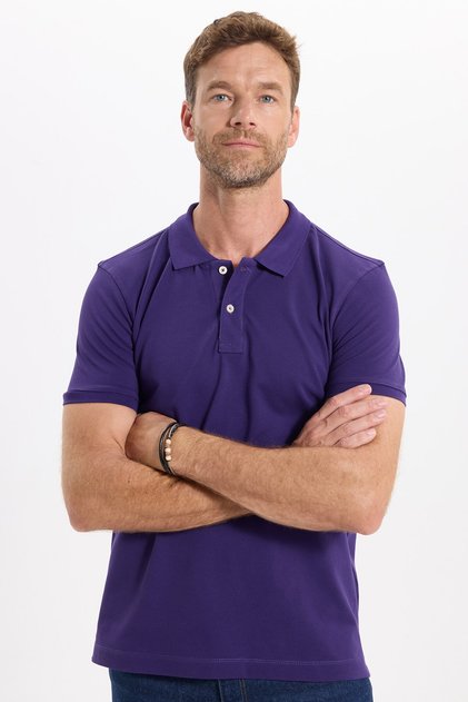 Men's slim fit premium series 100% cotton soft mercerized purple polo neck t-shirt
