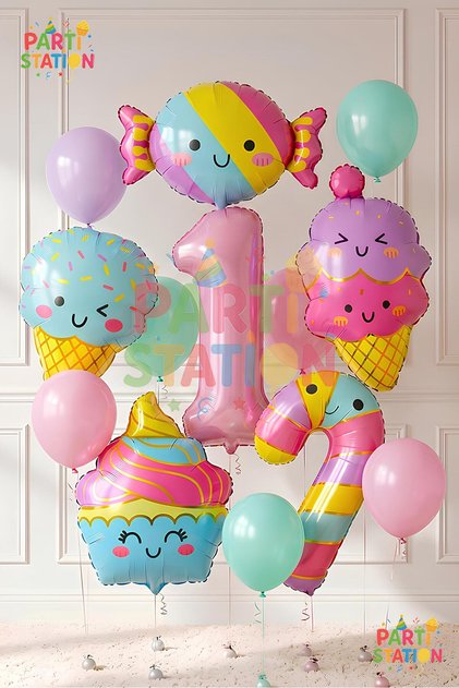 Cupcake Ice Cream 1 Year Old - 12 Piece Balloon Set Candy Ice Cream Candy Balloon Ice Cream Concept Birthday Balloon Set