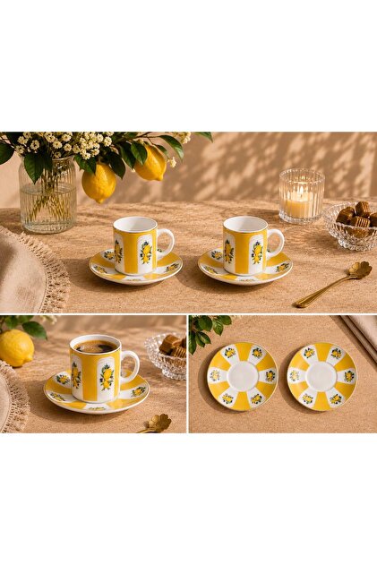 Balsa Mrk Model 2-Piece Porcelain Coffee Cup 90Cc Lemon Pattern Turkish Coffee Cup