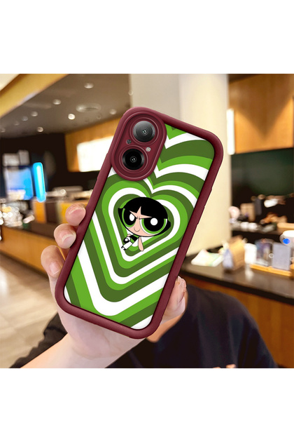 Realme 12 Lite Compatible Case Camera Protective Cartoon Pattern Maroon Lover Couple Silicone Phone Case