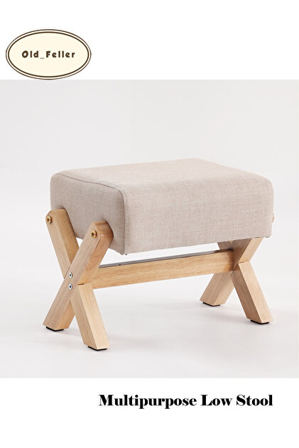 Nordic Luxury Solid Wood Multipurpose Stool: Shoe Bench, Step Stool, and Coffee Table Accent for Entryway, Living Room, and Kids' Room Khaki Fabric/Walnut Wood Color