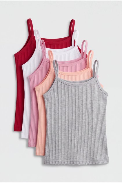Rope Strap Ribbed Girls' Undershirt 100% Cotton Economical Pack of 6