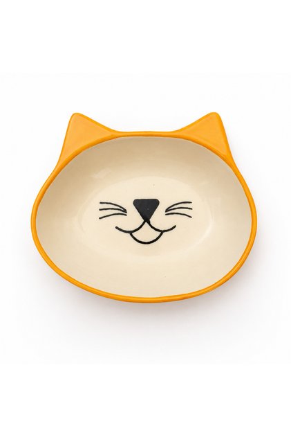 MarleyCo Seramik Kedi Mama ve Su Kabı Sarı Kulaklı El Yapımı Tasarım
