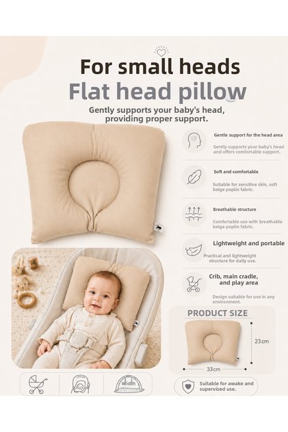 Baby Flat Head Pillow Newborn Head Support Cushion 33X23 cm