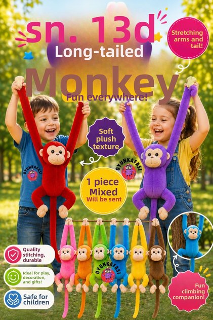 Plush Long-Tailed Monkey | Plush Toy with Extending Arms | 1 Piece of Mixed Color Shipped