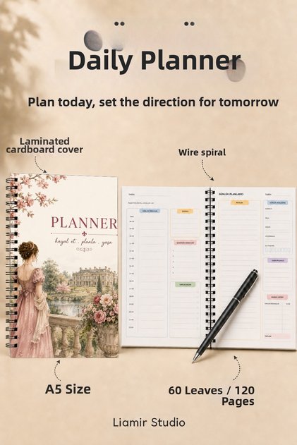 Daily Planner | Agenda | Laminated Cardboard Cover | A5 Size
