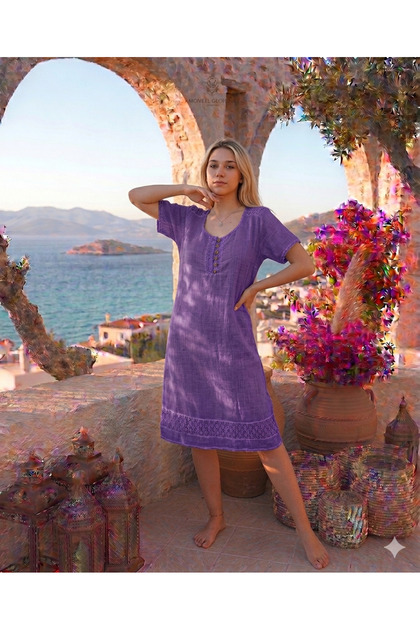 Women's Antique Woven Lace Detailed Organic Dress