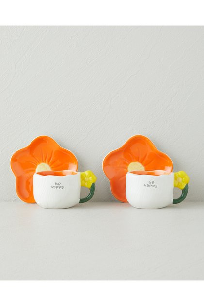 Daylora Dolomite 4 Piece Coffee Cup Set for 2 People 100 ml Orange-Yellow