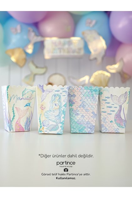 8 Adet Mermaid Deniz Kızı Tema Popcorn Mısır Kutusu