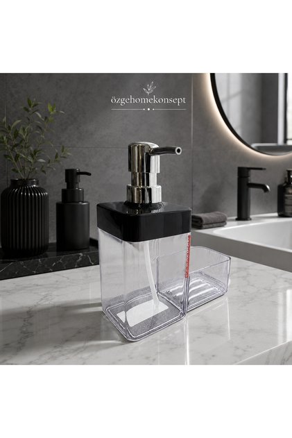 Countertop Liquid Soap Dispenser & Sponge Holder Set – Transparent | Modern & Convenient