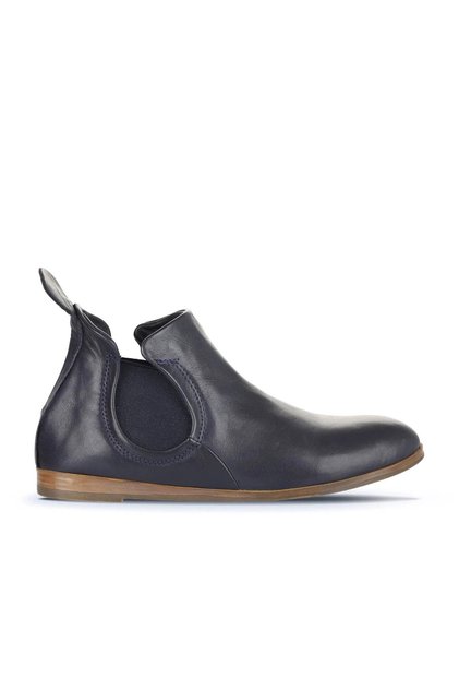 Navy Blue Leather Women's Flat Boots 01Wp1602