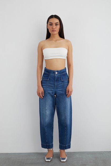 Arka Cep Nakış Detaylı Slouchy Jean Pantolon