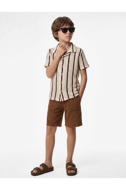 Short Sleeve Turn-Down Collar Oversize Striped T-Shirt