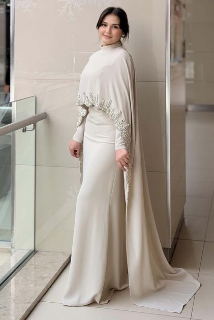 Fashion Night Stone Embroidered Inside and Outside Senti Crepe Evening Dress