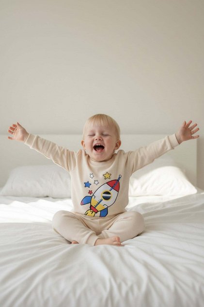 Seasonal Cotton Fabric Children's Pajama Set Beige Color