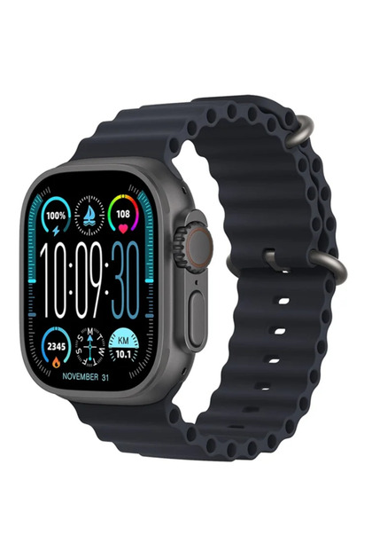 KW23 Ultra 3 3in1 Multi-Function Smartwatch with Ocean Band Strap, Black, Fitness Tracker, Heart Rate Monitor, Steps Counter | Flare Gadgets
