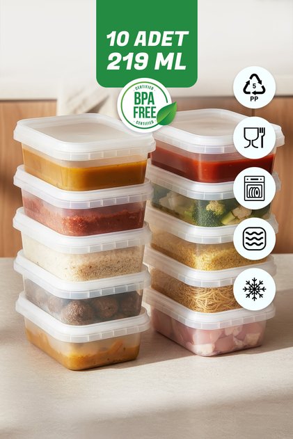 Midi 219 ml Washable Storage Container Set of 10, Suitable for Microwave and Freezer