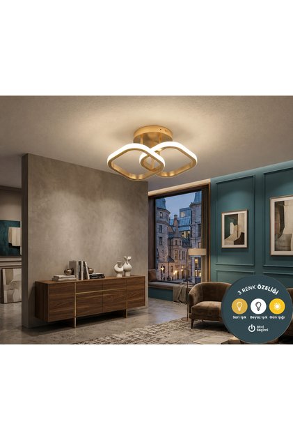 Zeus Çift Kare Eskitme LED Plafonyer Avize 3 Renk | Antre, Hol, Koridor ve Salon İçin