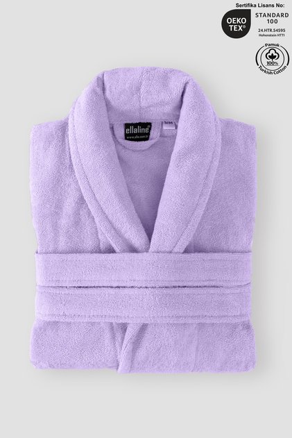 Lilac Bathrobe 100% Cotton Certified Shawl Collar Unisex