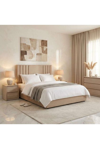 Polina Queen Bed Velvet Beige 160x200 Cm