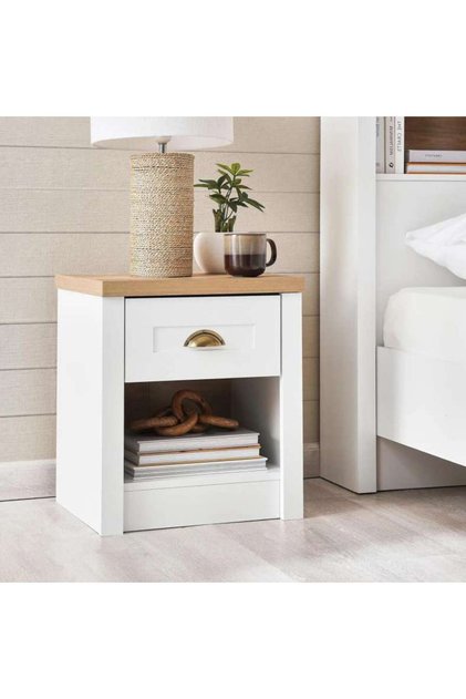 Almada Nightstand With 1 Drawer And Storage - White