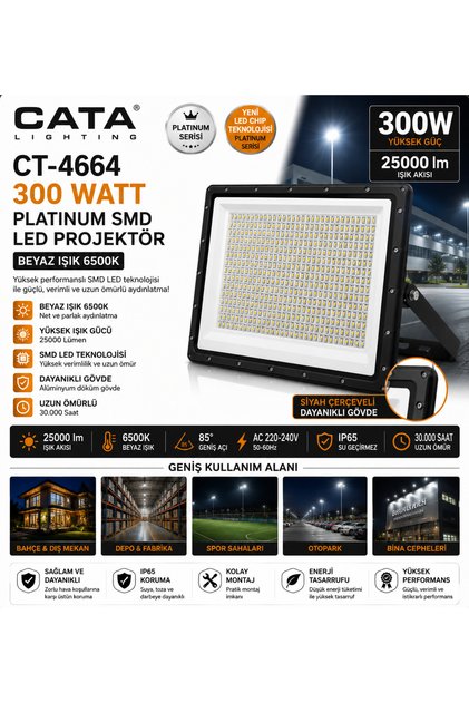 CT-4664--300 WATT PLATINUM SMD LED PROJEKTÖR BEYAZ