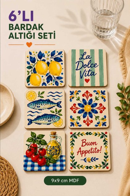 La Dolce Vita Collection Set of 6 Mdf Coasters – Mediterranean Series 01