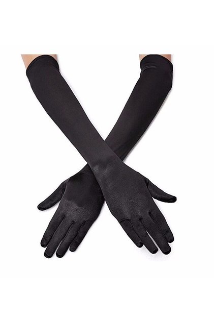 Black Color Elbow Length Fabric Gloves