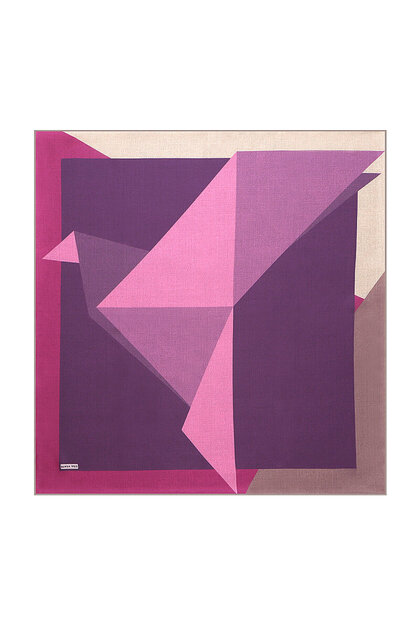 Purple Pink Geometric Pattern Twill Silk Scarf