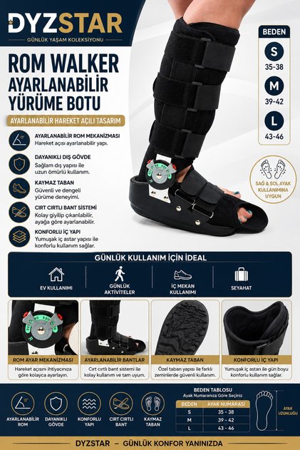 ROM Walker Ayarlanabilir Yürüme Botu Ayak ve Ayak Bileği Destekleyici Yürüme Botu S-M-L
