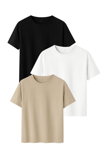 Black-white-stone Color Relaxed Fit Cotton Women's T-shirt 3-Pack