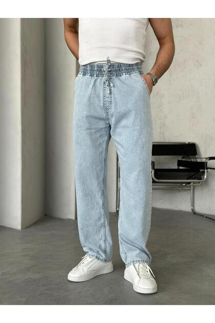 P28512 Παντελόνι baggy από καουτσούκ με λάστιχο στη μέση, σε χρώμα χιονιού
