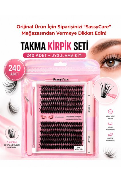 240’lı Takma Kirpik Seti – Yapıştırıcı, Sabitleyici, Cımbız ve Kirpik Fırçası Dahil Profesyonel Set