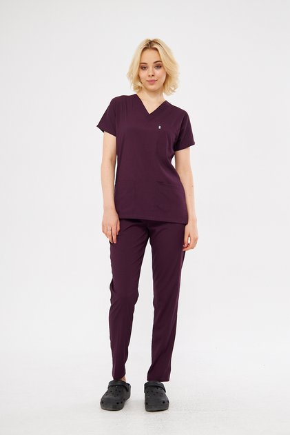Dark Plum High Cotton Stretch Fabric Batwing Sleeve Doctor Nurse Scrubs Surgical Set