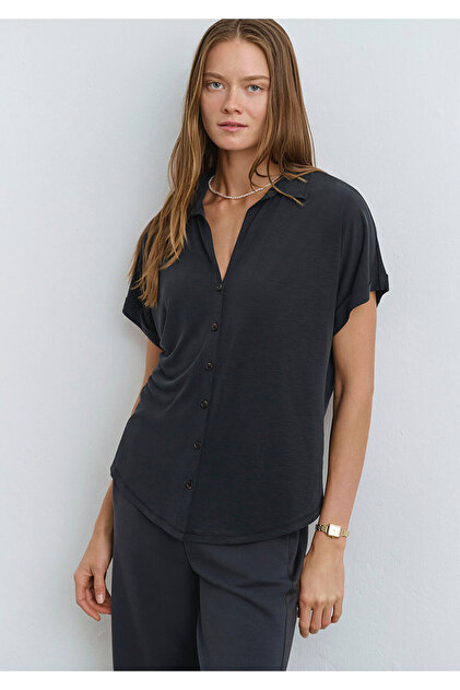 Mavi Soft-Premium Antrasit (TENCEL™) Modal Karışımlı Gömlek