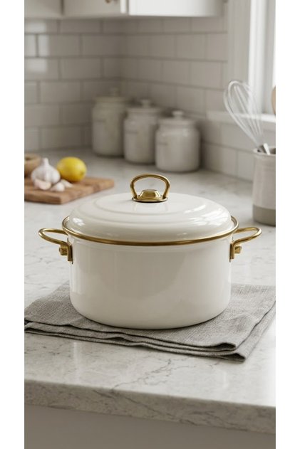 Enamel Induction Hob Compatible 26 cm Pot - Cream