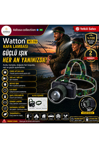 Watton 4200 Lümen Şarjlı Sensörlü Kafa Lambası Göstergeli Güçlü