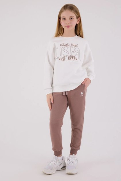 Set pentru fete cu licență Us Polo Assn pentru vârstele 4-15 ani - Ecru