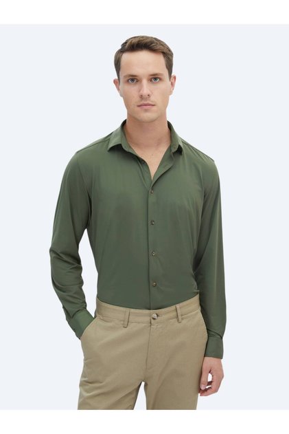 Khaki Regular Fit Long Casual Shirt