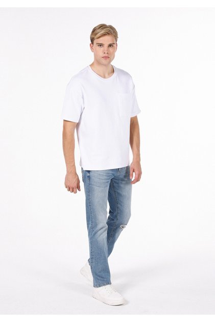 Regular Fit Men's Zippered Mid Indigo Denim Jean Trousers